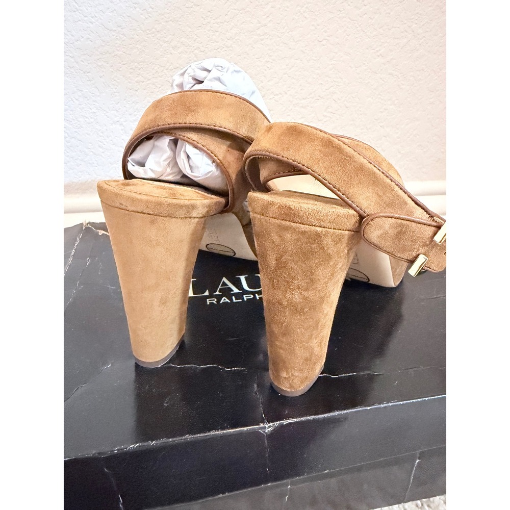 Lauren Ralph Lauren Sasha Tan Suede Platform Block Heel Sandals 9 40323-F23 - Picture 3 of 14